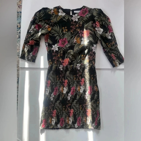 Rebecca Minkoff Dresses & Skirts - Rebecc Minkoff Black Floral Print Puff‎ Sleeve Smocked Geneva Mini Size S